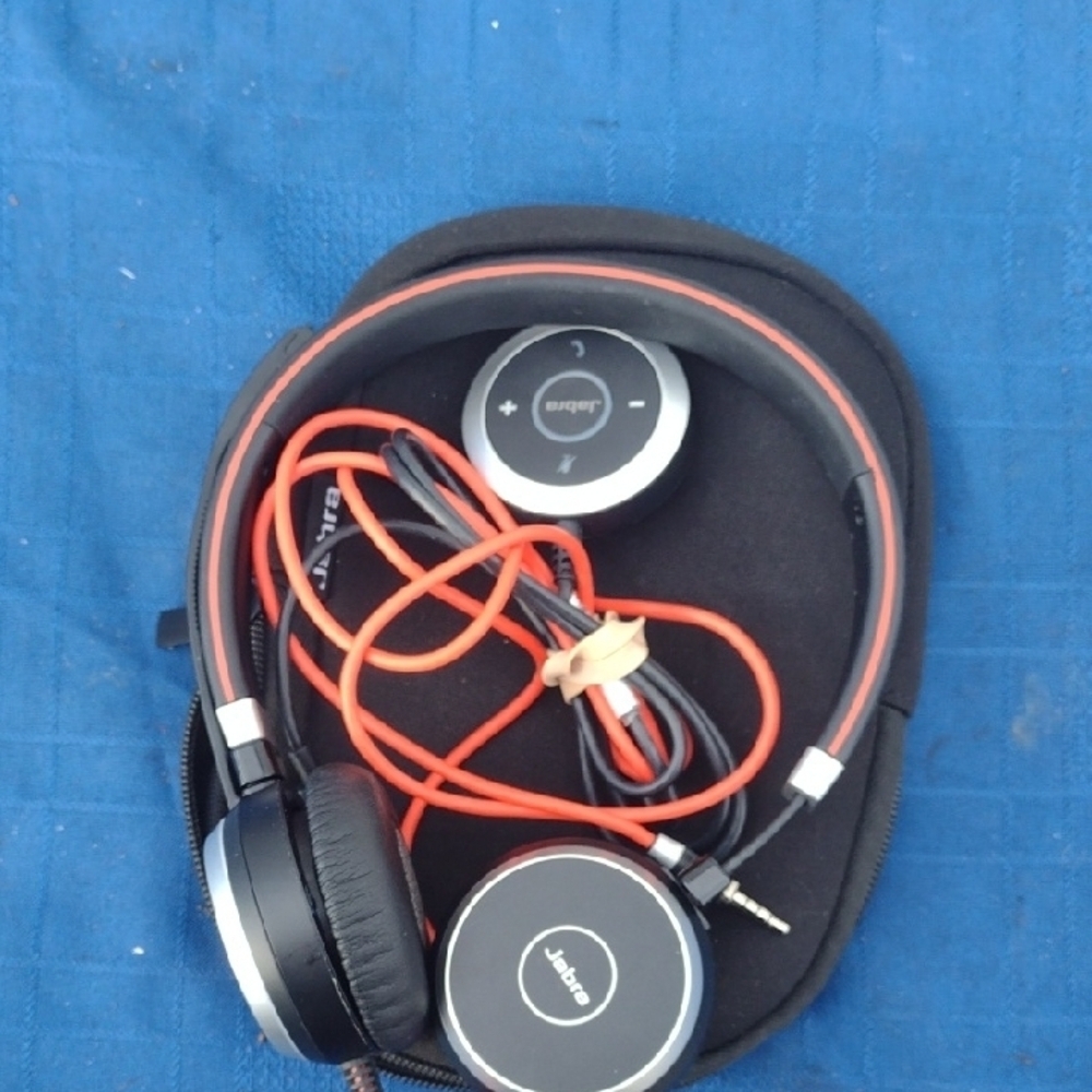 Jabra Black and Red Headphones with Case NWOT